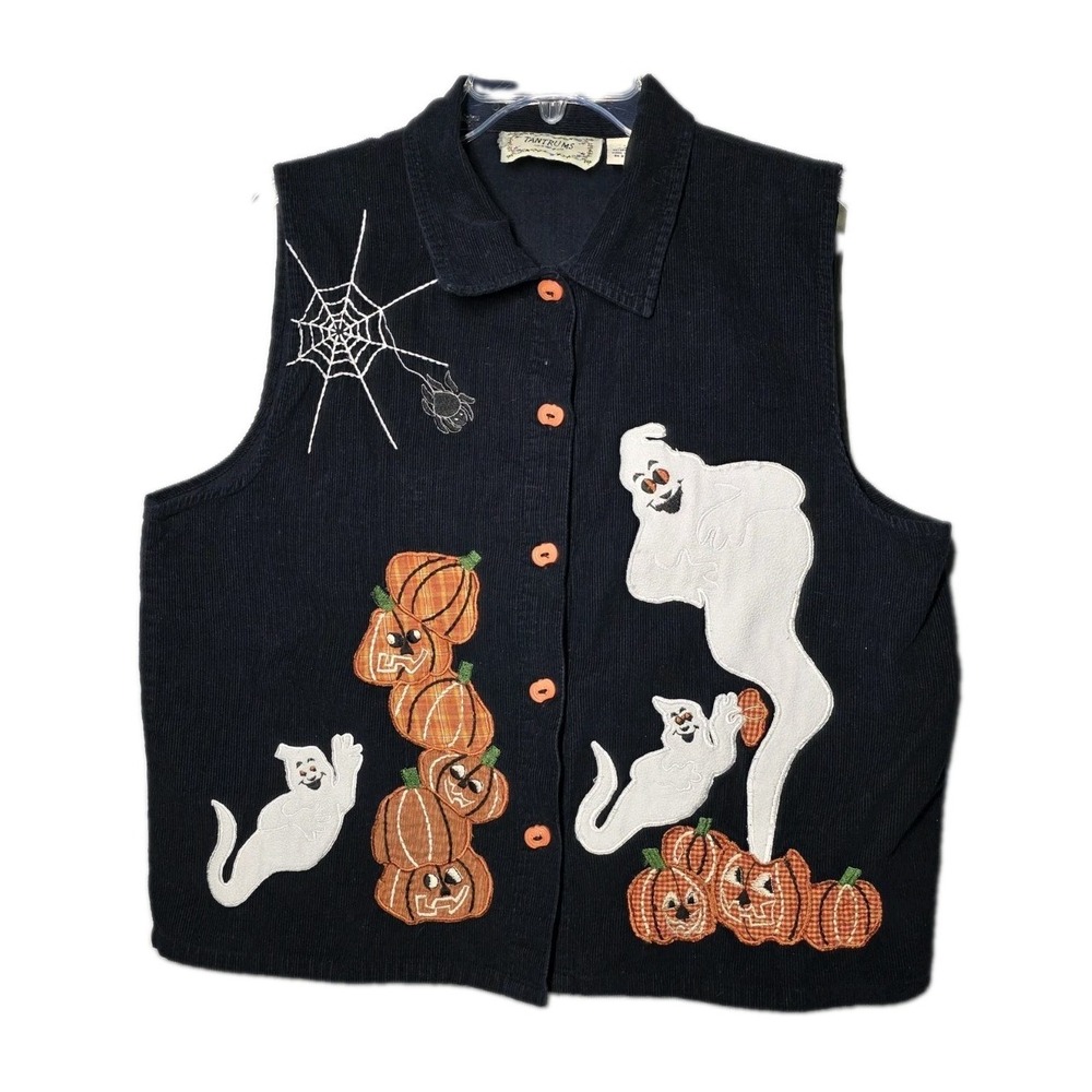 Vintage Tantrums Vest Women's Large Halloween Ghost Pumpkins